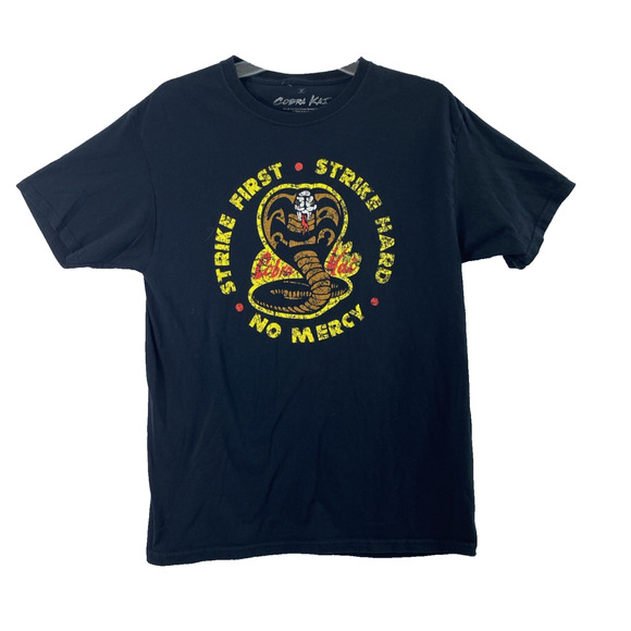 Cobra Kai Karate T Shirt Mens Medium Black Strike First Strike Hard No Mercy - Picture 1 of 8